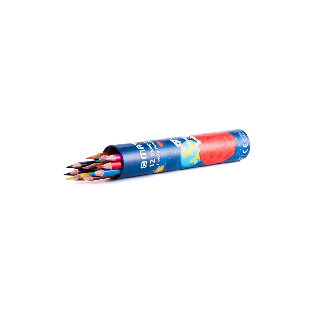 Maxi Triangular Color Pencils 12 Color in a Round Metal Tin 