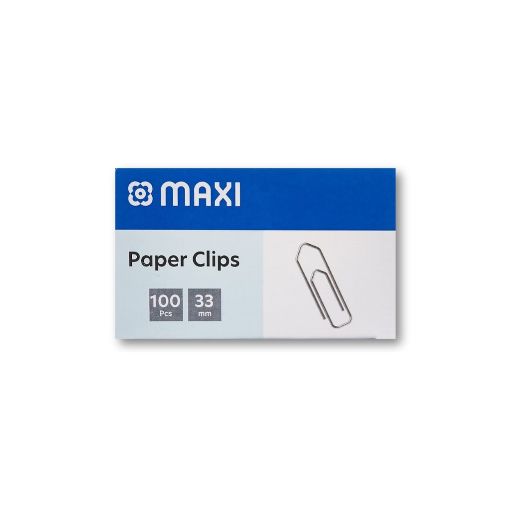 MAXI - 33MM BOAT SHAPE PAPER CLIP BOX OF 100PC SILVER