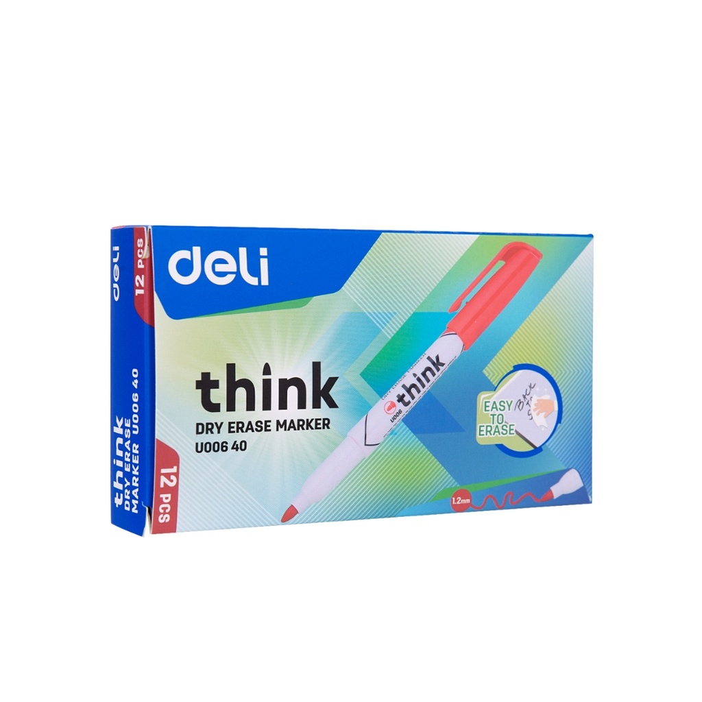 Deli-EU00640 Whiteboard Marker, Red 1-1.5mm