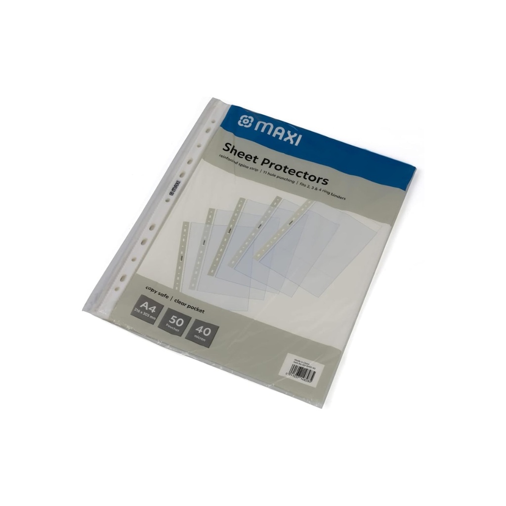 Maxi SHEET PROTECTOR A4 40 MICRON POLY BAG OF 50PC, 
