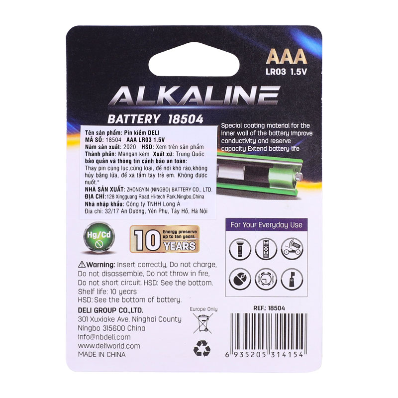 BATTERY ALKALINE DELI AAA 2PEC