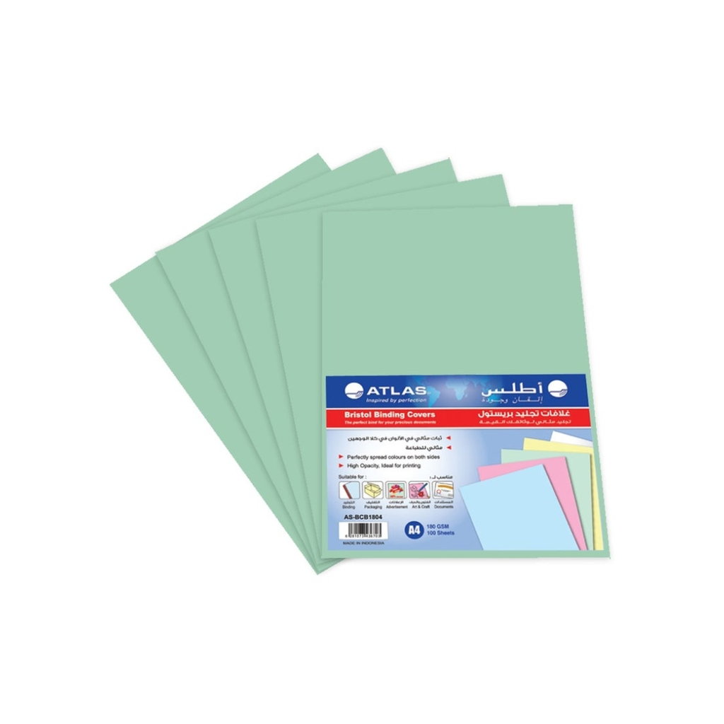 Atlas Book Cover Bristol A4 Pack = 100 Green