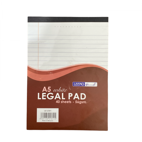 LEENO Legal Pad 40Sh A5 White Paper LE-2301
