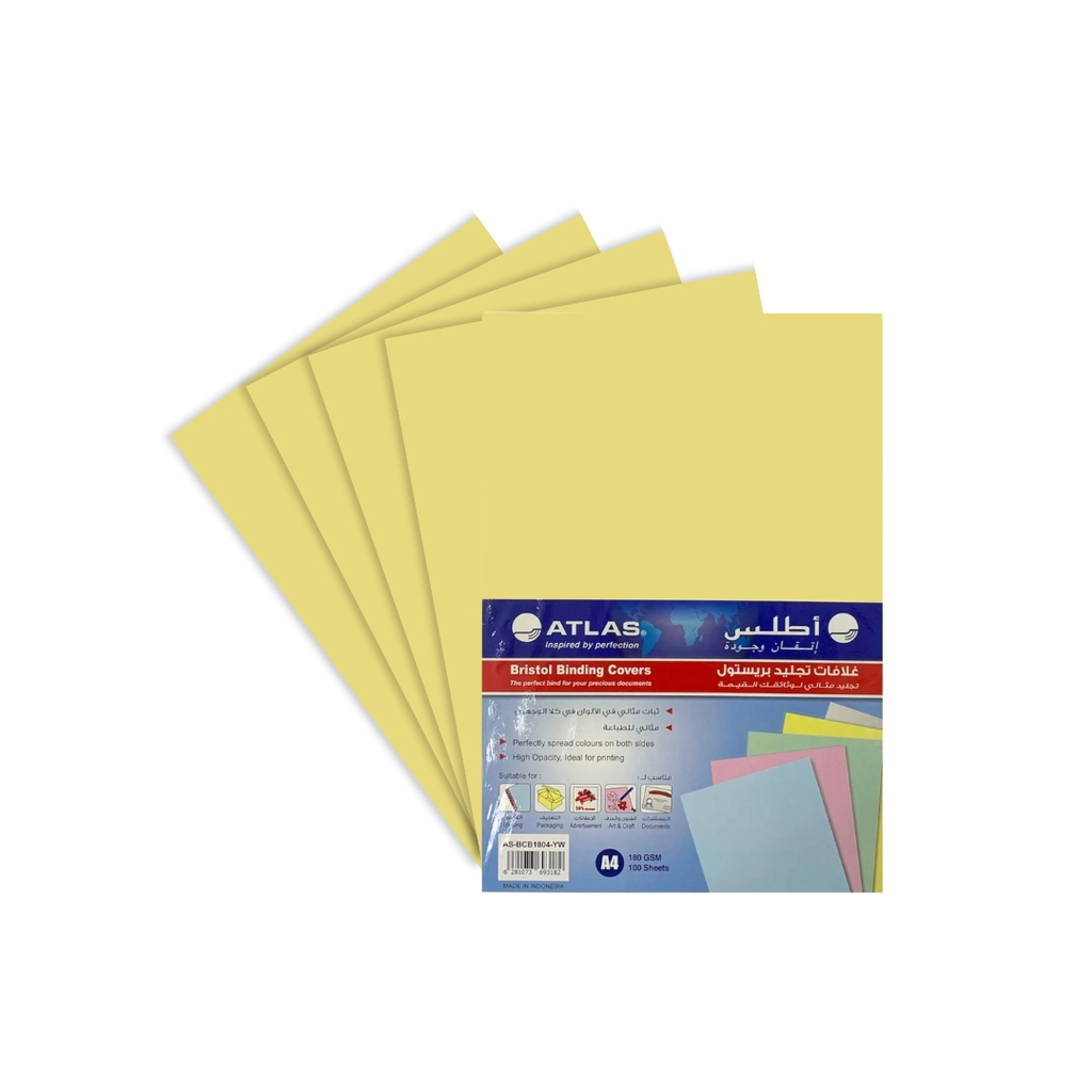 Atlas Book Cover Bristol A4 Pack = 100 Yellow 