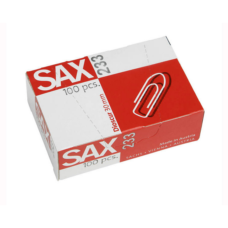 PAPER CLIP METAL SAX 233 30MM, 1PKT OF 100PCS