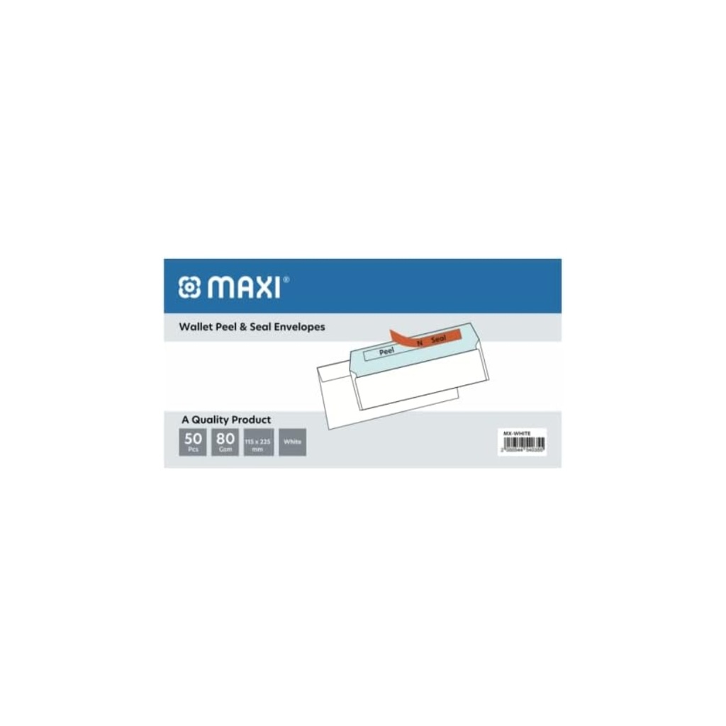MAXI White DL Envelope 115x225mm 50 Pieces Packet 1 Piece