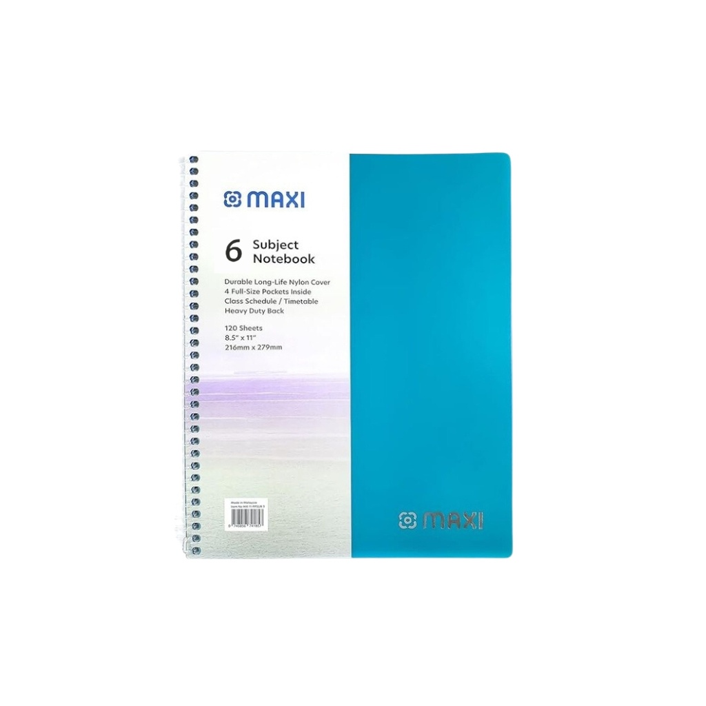 Maxi Spiral Polypropylene 6 Subject University Notebook 11"X8.5" 240 Sheets