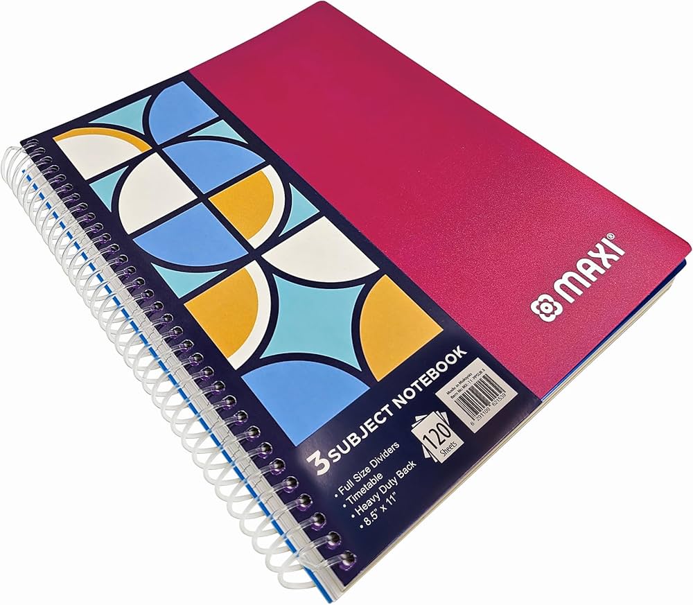 Maxi Spiral Polypropylene 3 Subject University Notebook 11"X8.5" 120  Sheets