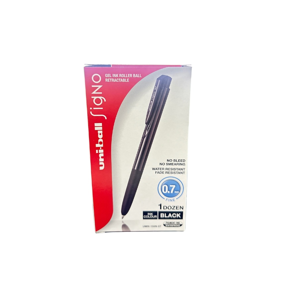 UNI-BALL Signo Retractable Gel Pen Fine 0.7mm Black Pack of 12 Pens 