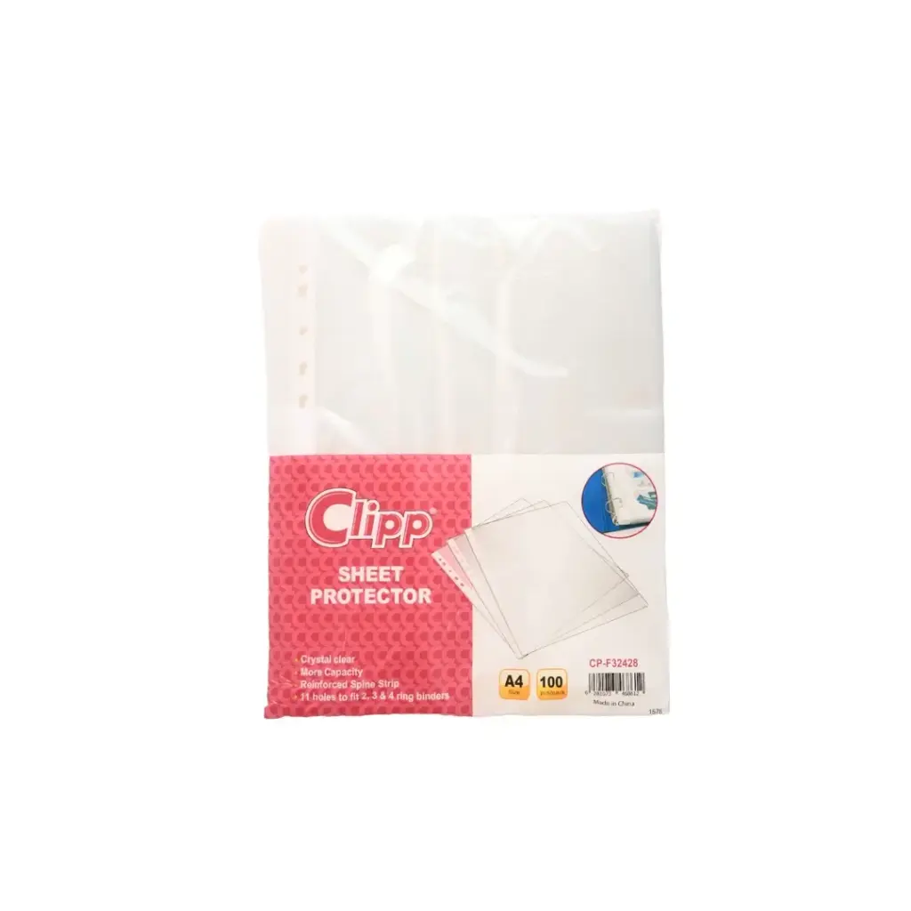 Clipp Glass Clear Pocket PP Sheet Protector A4 pkt=100