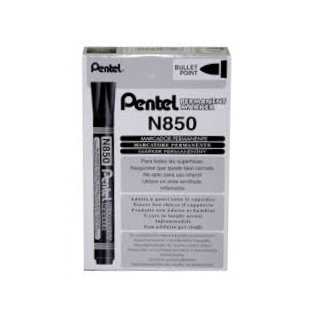 Pentel N850 Permanent Marker, Bullet Point, Black ink, 1 pack of 12 markers
