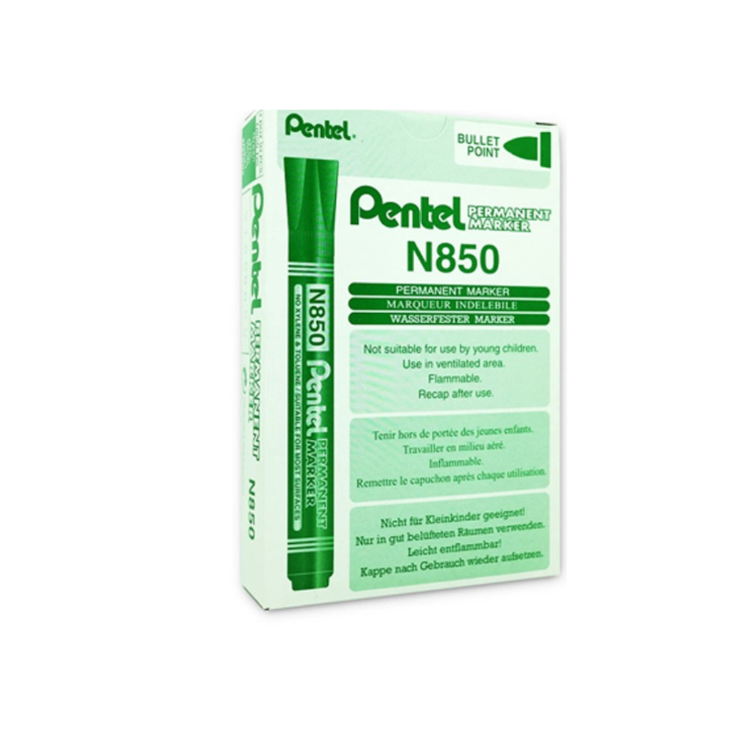 قلم تحديد دائم Pentel N850، رأس مدبب، حبر أخضر، عبوة واحدة من 12 قلمًا