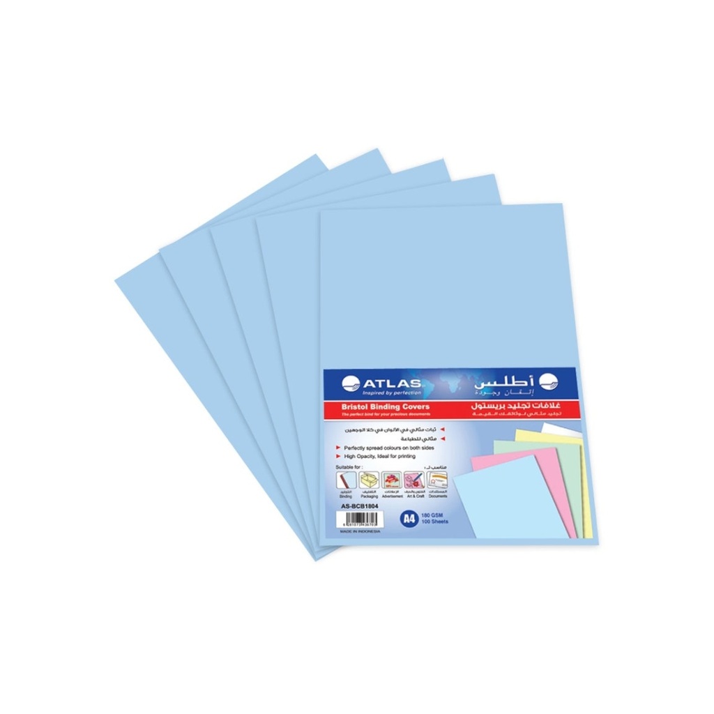 Atlas Book Cover Bristol A4 Pack = 100 Blue