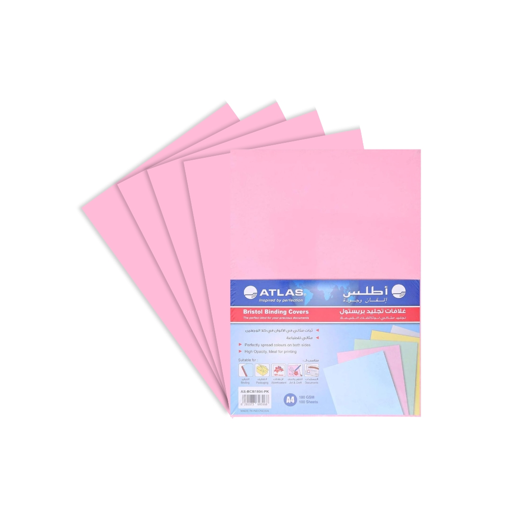 Atlas Book Cover Bristol A4 Pack = 100 Pink