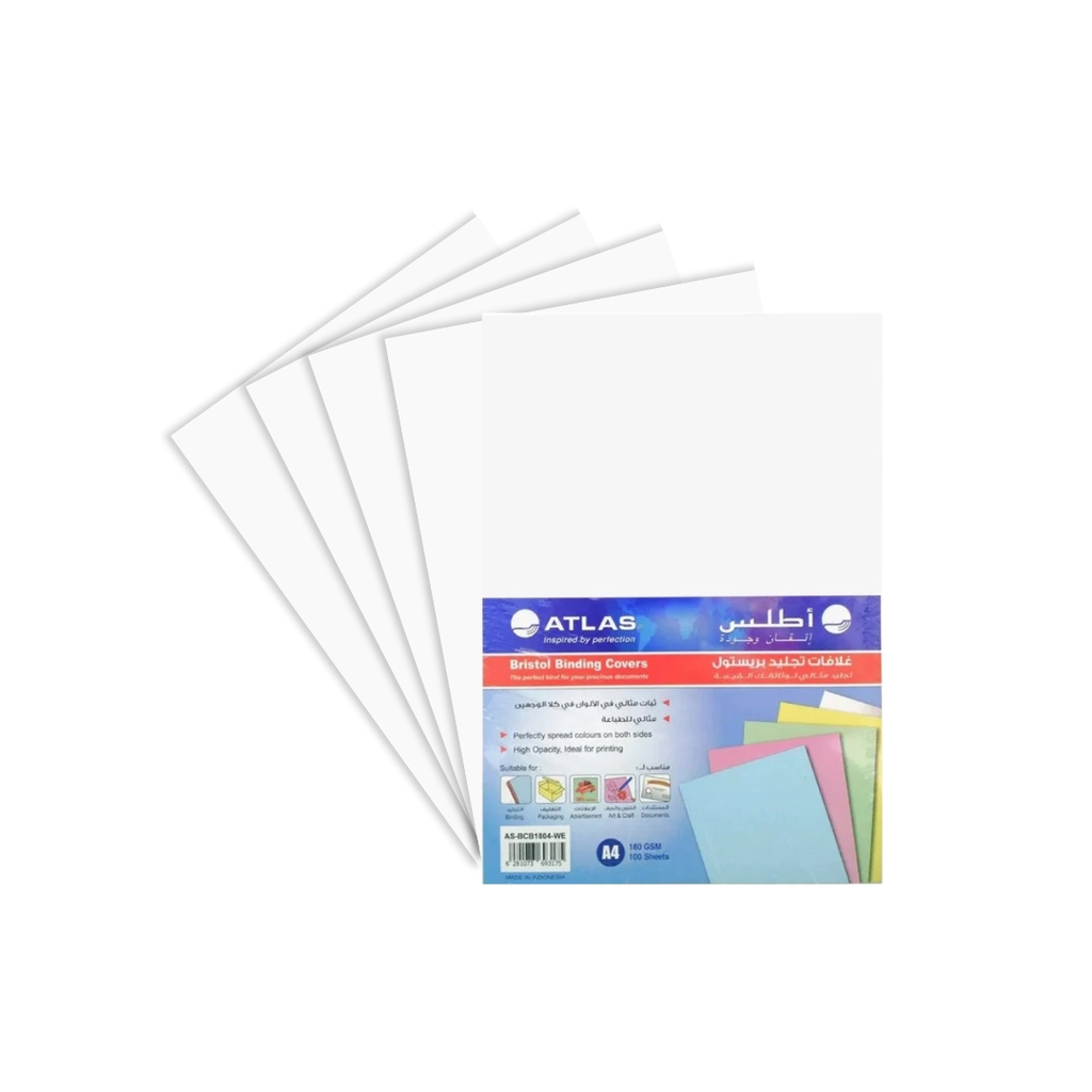 Atlas Book Cover Bristol A4 Pack = 100 White
