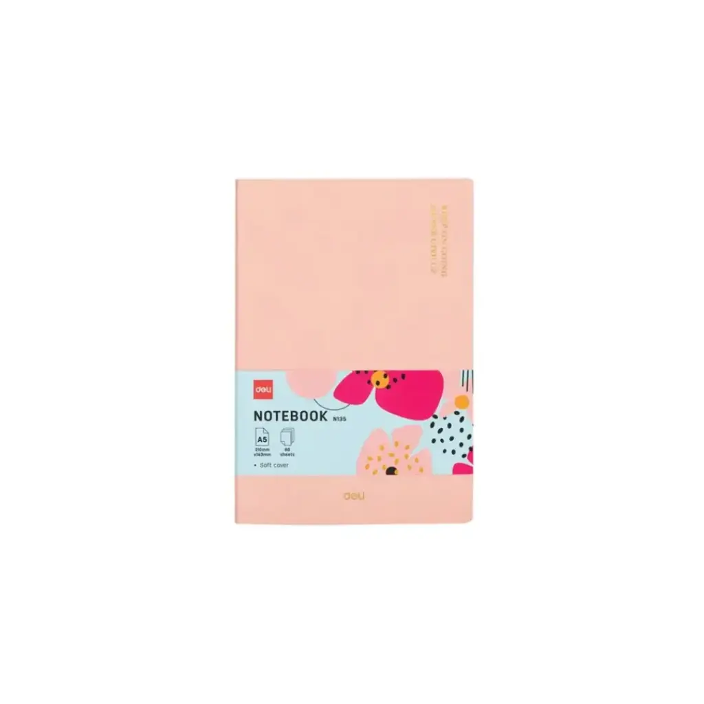 Deli Leather Cover Notebook A5 80Sheets Pink