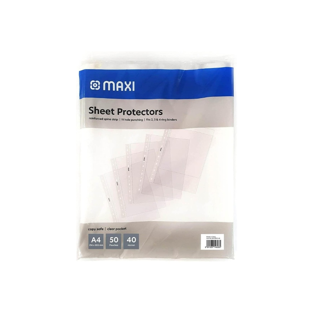 Maxi SHEET PROTECTOR A4 40 MICRON POLY BAG OF 100PC