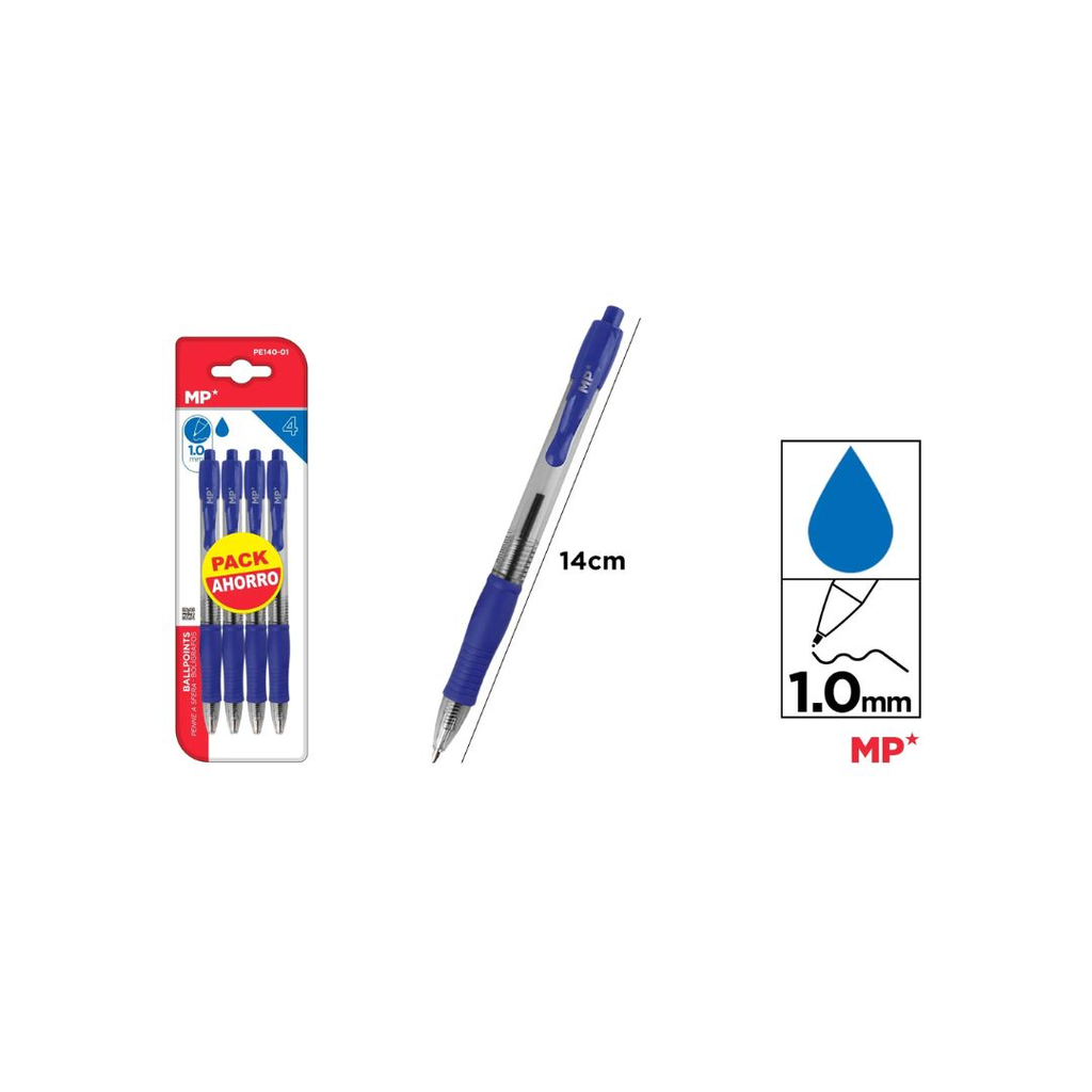 MP BALLPOINT PEN 1.0MM PACK OF 4 (PE140-01) (CARD)
