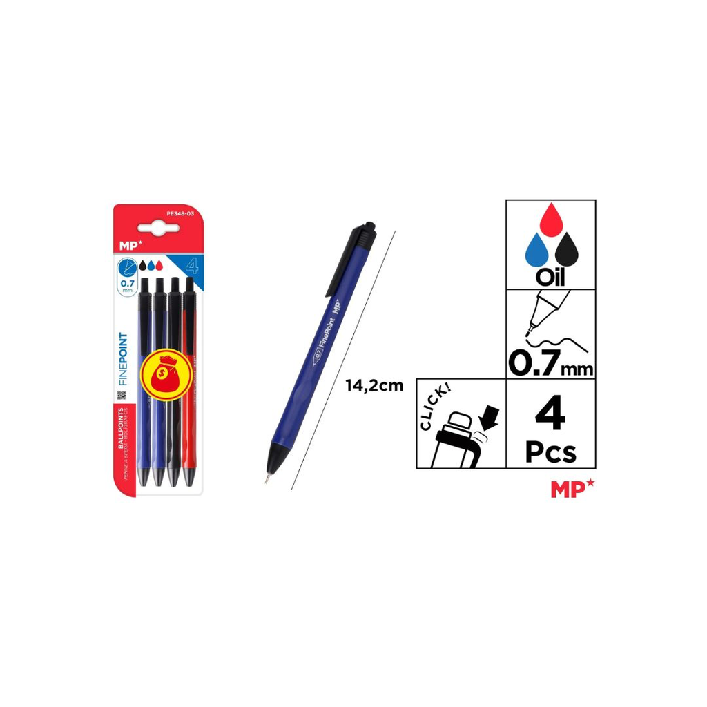 MP OIL INK BALLOT 0.7 MM MULTI COLOR 4PCS (PE348-03)