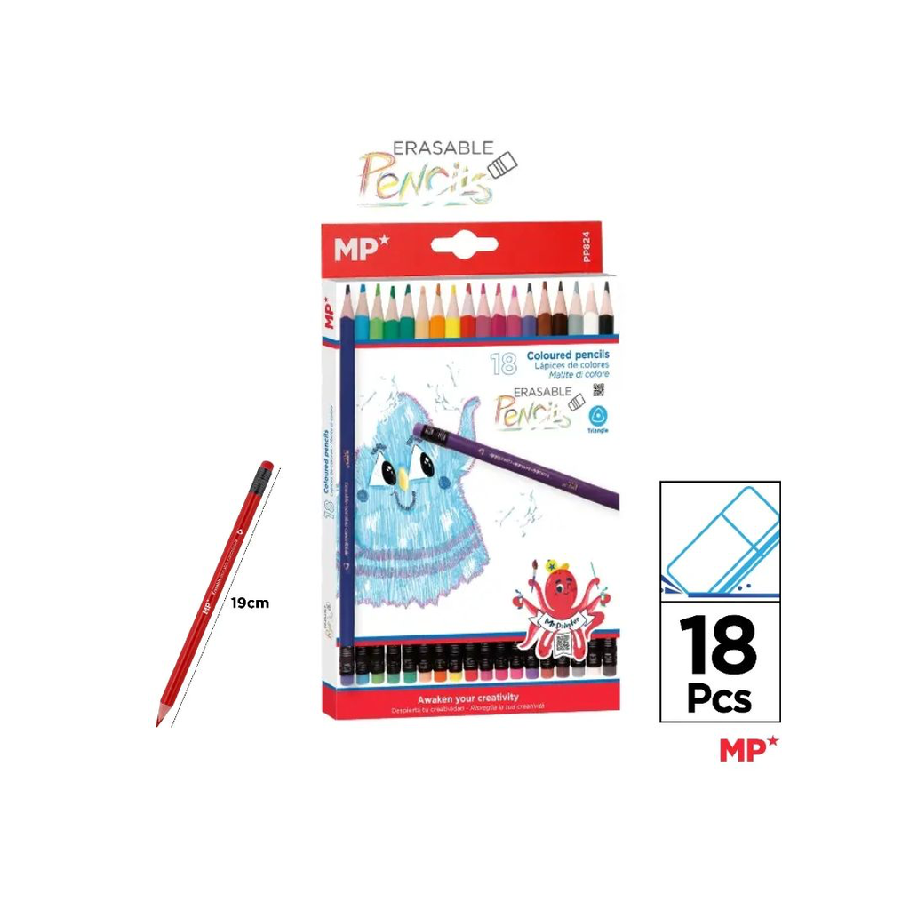 MP ERASABLE COLORED PENCILS (18PCS) (PP824)
