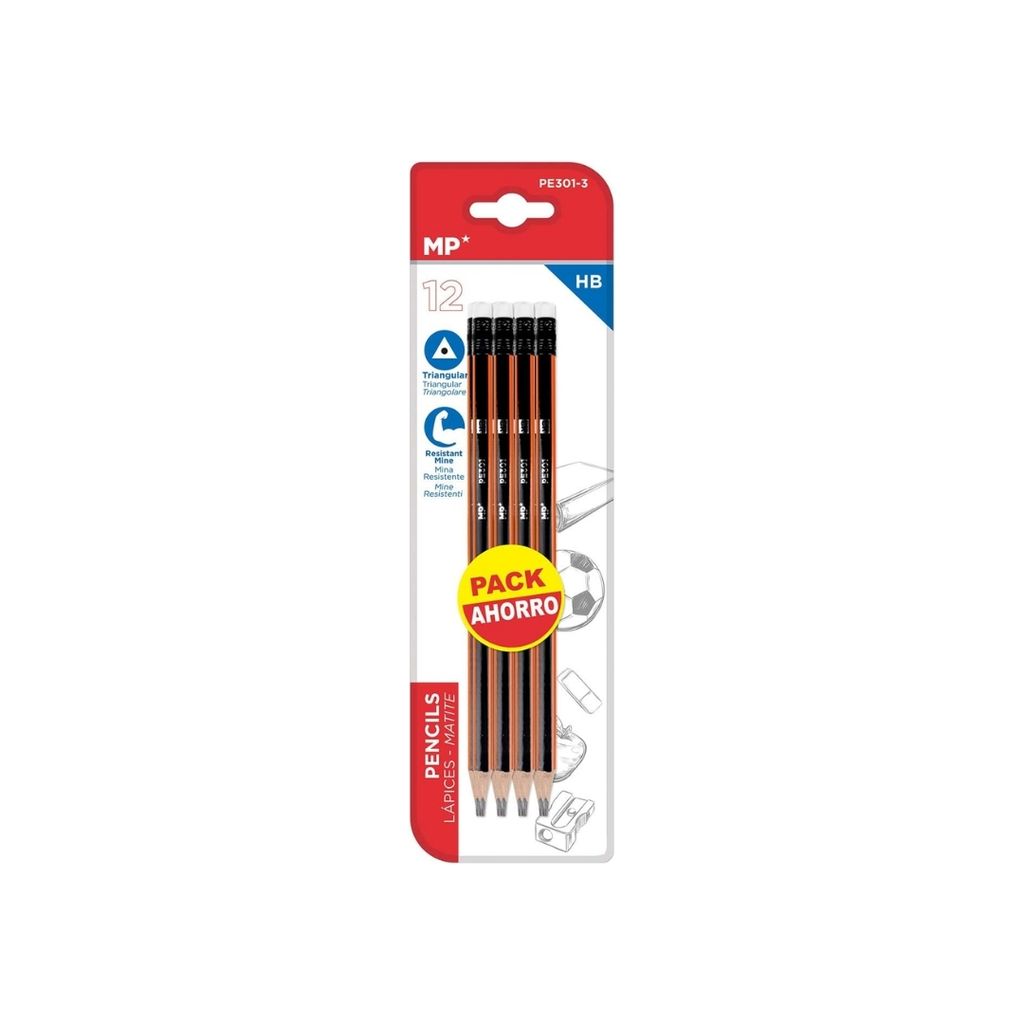 MP GRAPHITE PENCIL HB WITH ERASER (PE301-3)