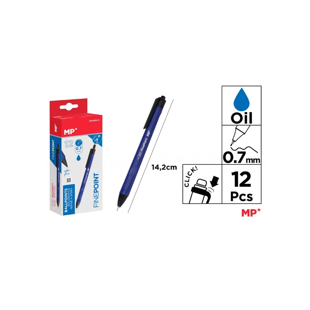 MP OIL INK BALLOT 0.7 MM BLUE (PE348A-S) 12PCS