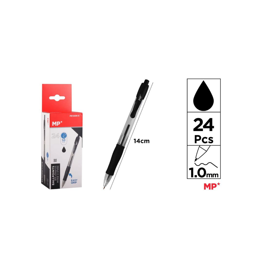 MP BALLPOINT PEN 1.0 MM BLACK 24PCS (PE140N-S) 