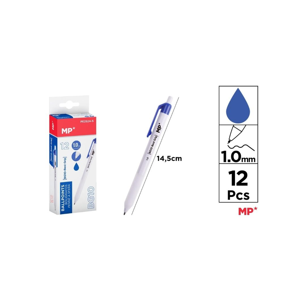 MP BEST GRIP BALLPOINT PEN 1.0 MM BLUE 12 PCS (PE252A-S) 