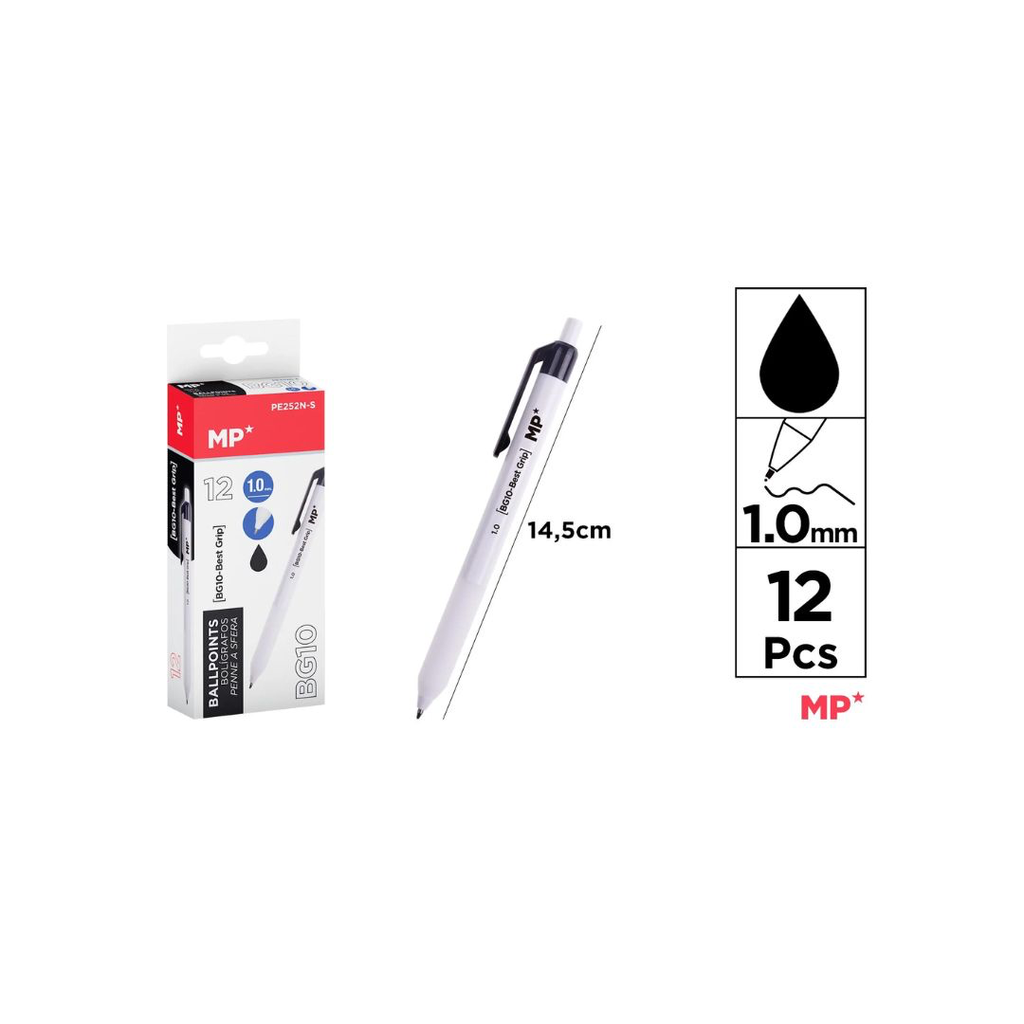 MP BEST GRIP BALLPOINT PEN 1.0 MM BLACK 12PCS (PE252N-S)