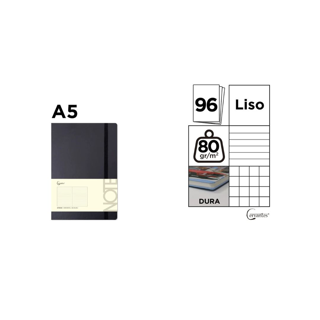 CERVANTES BOUND NOTEBOOK WITH LINED CARBOARD COVER A6 BLACK (PB651)