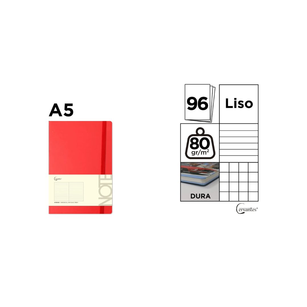 CERVANTES BOUND NOTEBOOK WITH LINED CARBOARD COVER A6 RED (PB648) 