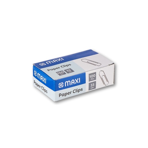MAXI - 33MM BOAT SHAPE PAPER CLIP BOX OF 100PC SILVER
