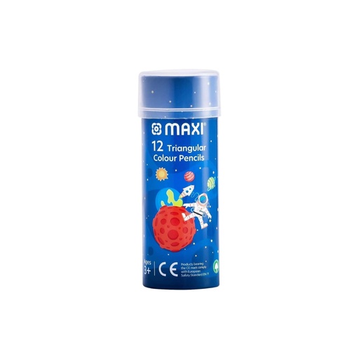 [MX-CPR12SH] Maxi Triangular Color Pencils 12 Color Half-Size in a Round Metal Tin 