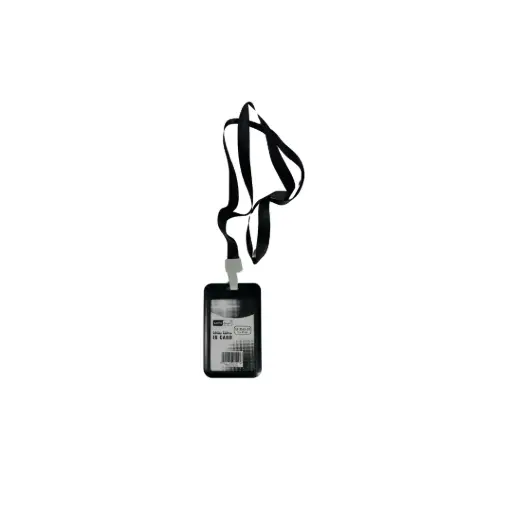 [LE-3593-01] Leeno ID Card Holder + Lanyard Rope 85x55mm Black