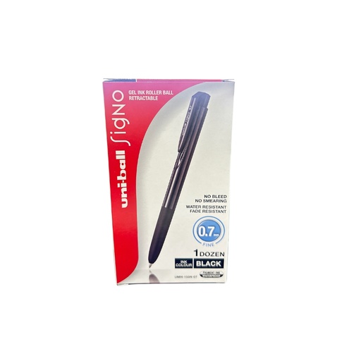 [UMN-155N-07 BK] UNI-BALL Signo Retractable Gel Pen Fine 0.7mm Black Pack of 12 Pens 