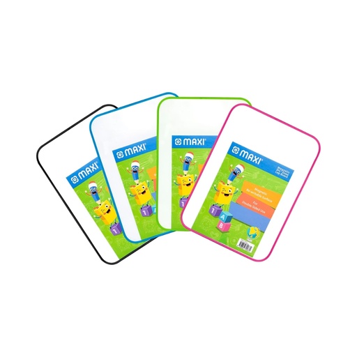 سبورة بيضاء للاستخدام على الوجهين مقاس A4 من ماكسي، مزودة بقلم تحديد بالوان متنوعة