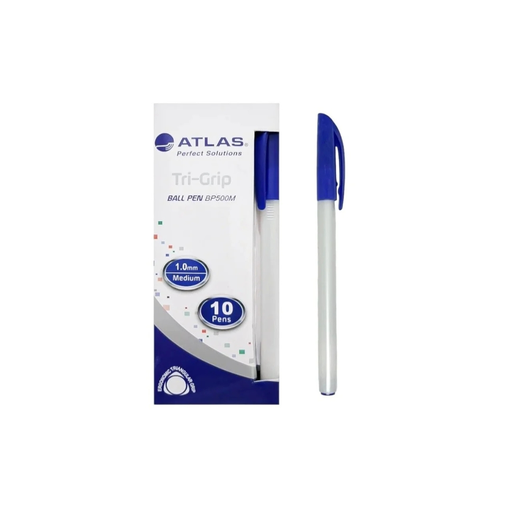 [AS-BP500M-BE] Atlas Ball Pen Tri-Grip Med 1.0mm Bx=10 Blue