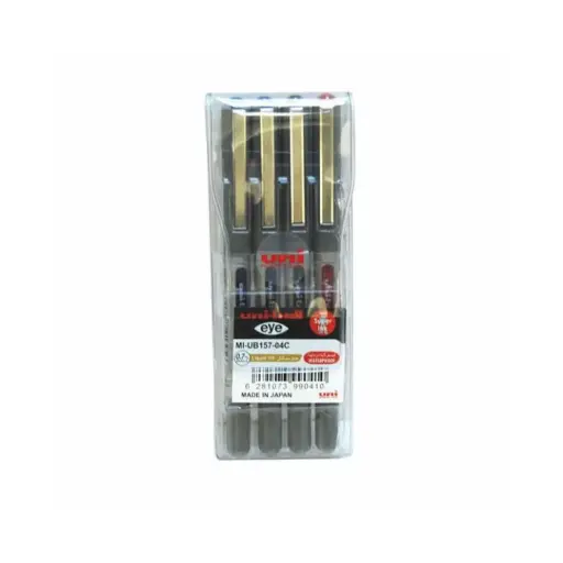 [MI-UB157-04C] Mitsubishi Uni-ball Eye 0.7mm pen Wallet=4pc, 2Blue,1Black,1Red
