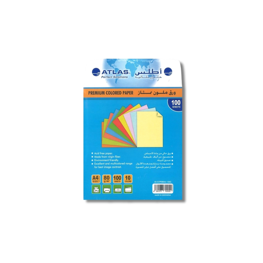 [AS-CCPP080A4-100G] Atlas 100 Sheets Size A4/80g 10 Rainbow Color Paper