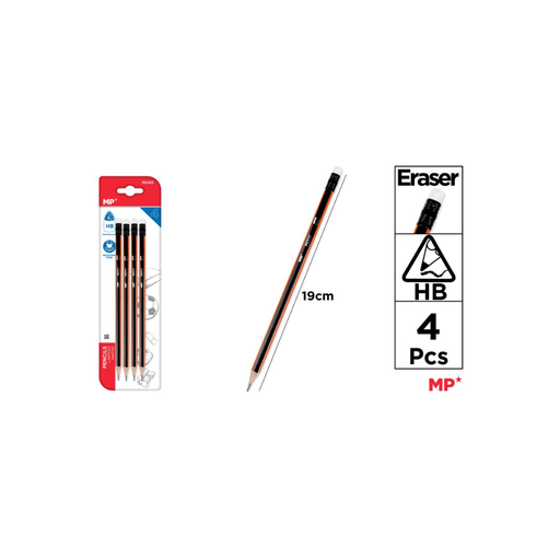 [PE301] MP GRAPHITE PENCIL HB WITH ERASER 4 PCS (PE301) (CARD)