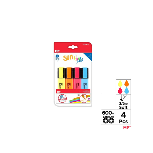 [PE534-01] MP Highlighter MARKER TEXTLINER SUN PACK 4 UNITS (PE534-01) (CARD)