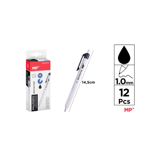 MP BEST GRIP BALLPOINT PEN 1.0 MM BLACK 12PCS (PE252N-S)