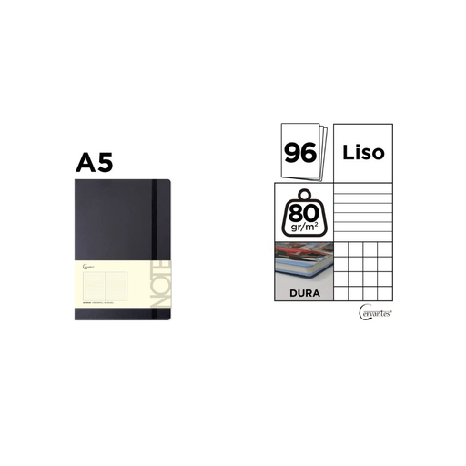 [PB651] CERVANTES BOUND NOTEBOOK WITH LINED CARBOARD COVER A6 BLACK (PB651)